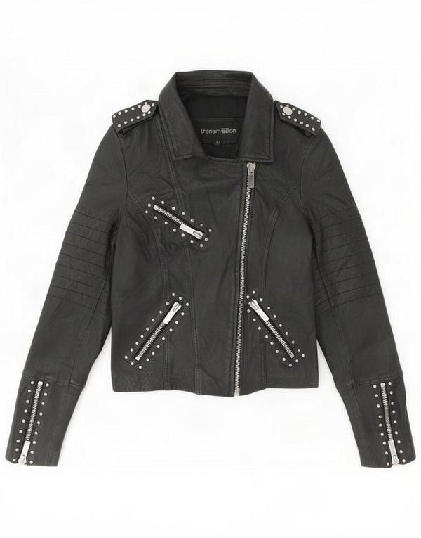 Veste de motard en cuir pour femme Transmission UK 12 Medium Noir