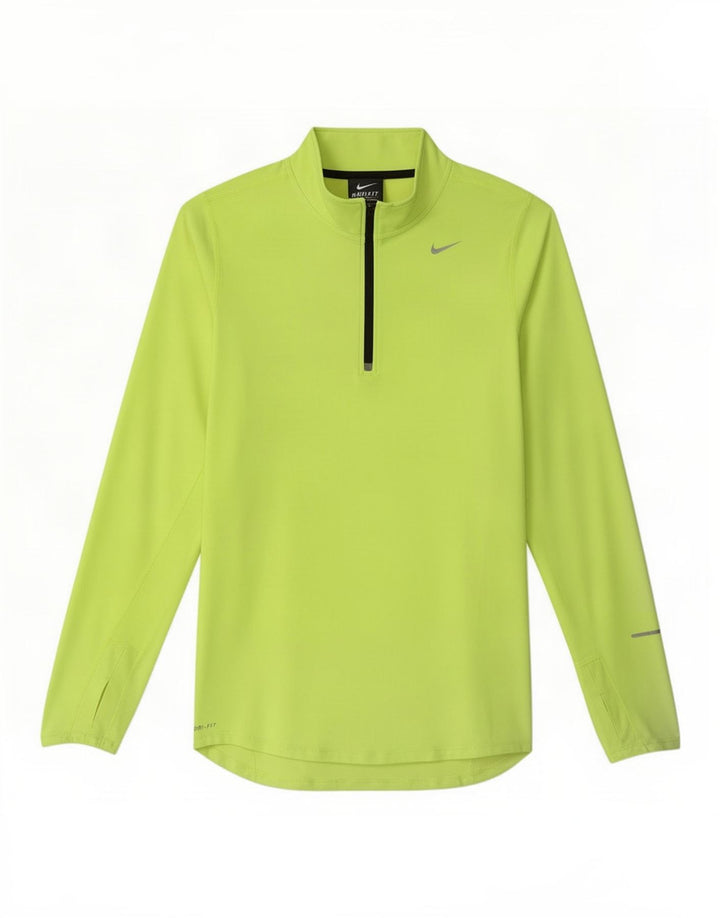 Nike Hommes Dri Fit Zip Neck Top Manches Longues Petit Jaune Polyester