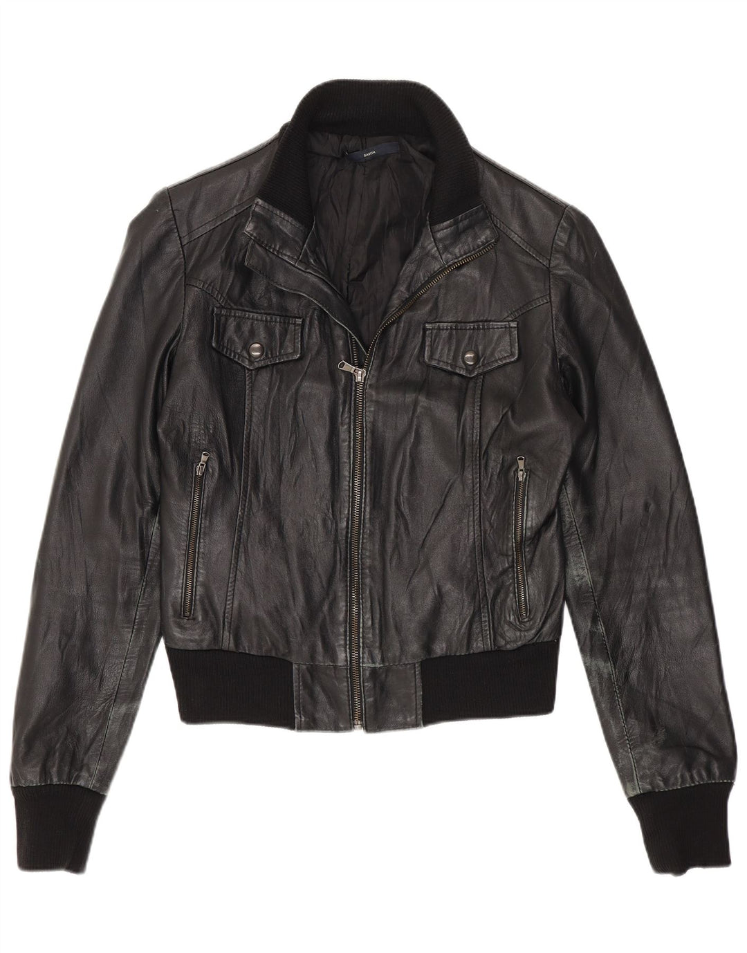 Sasch Veste en cuir courte pour femme UK 12 Noir moyen