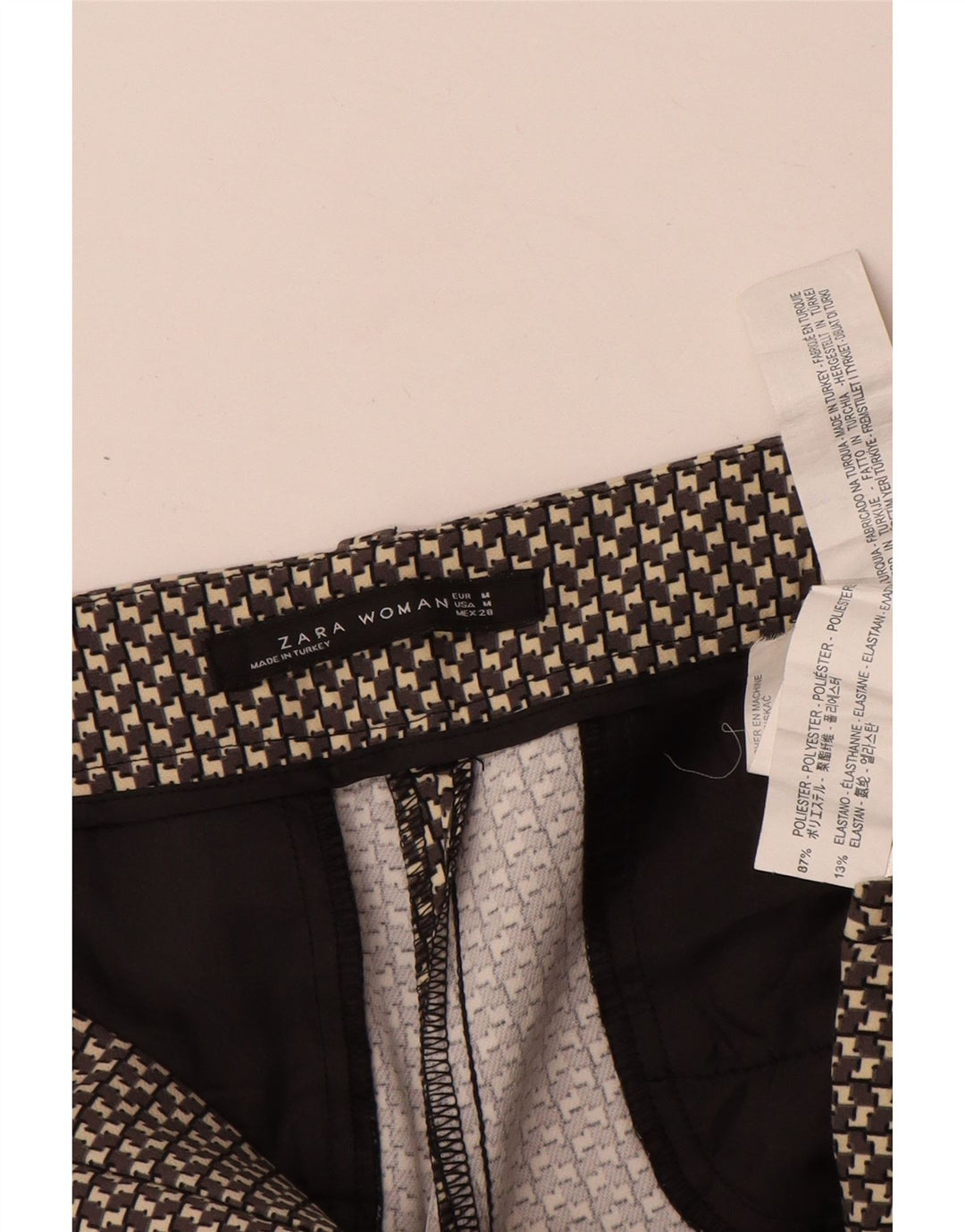 Zara Pantalon décontracté slim pour femme Medium W28 L29 Gris Géométrique Polyester