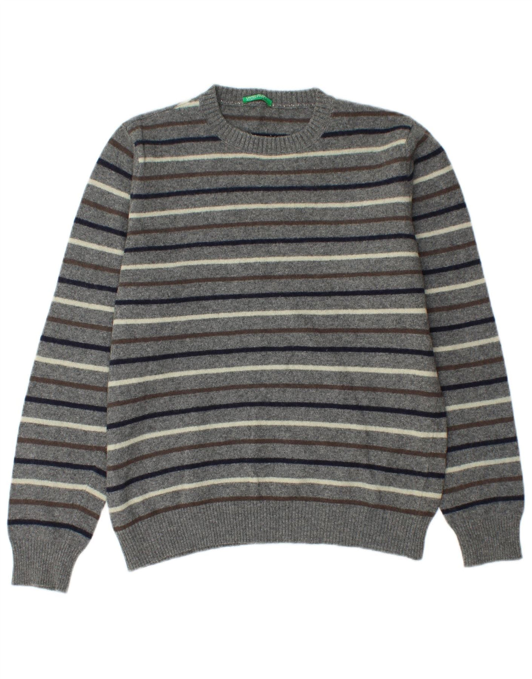 Benetton Pull Col Rond Homme Gris Moyen Rayé