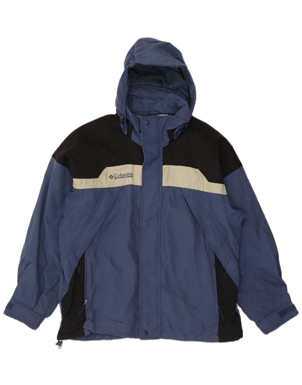 Champion Veste coupe-vent à capuche pour homme UK 40 Large Bleu Colorblock Nylon