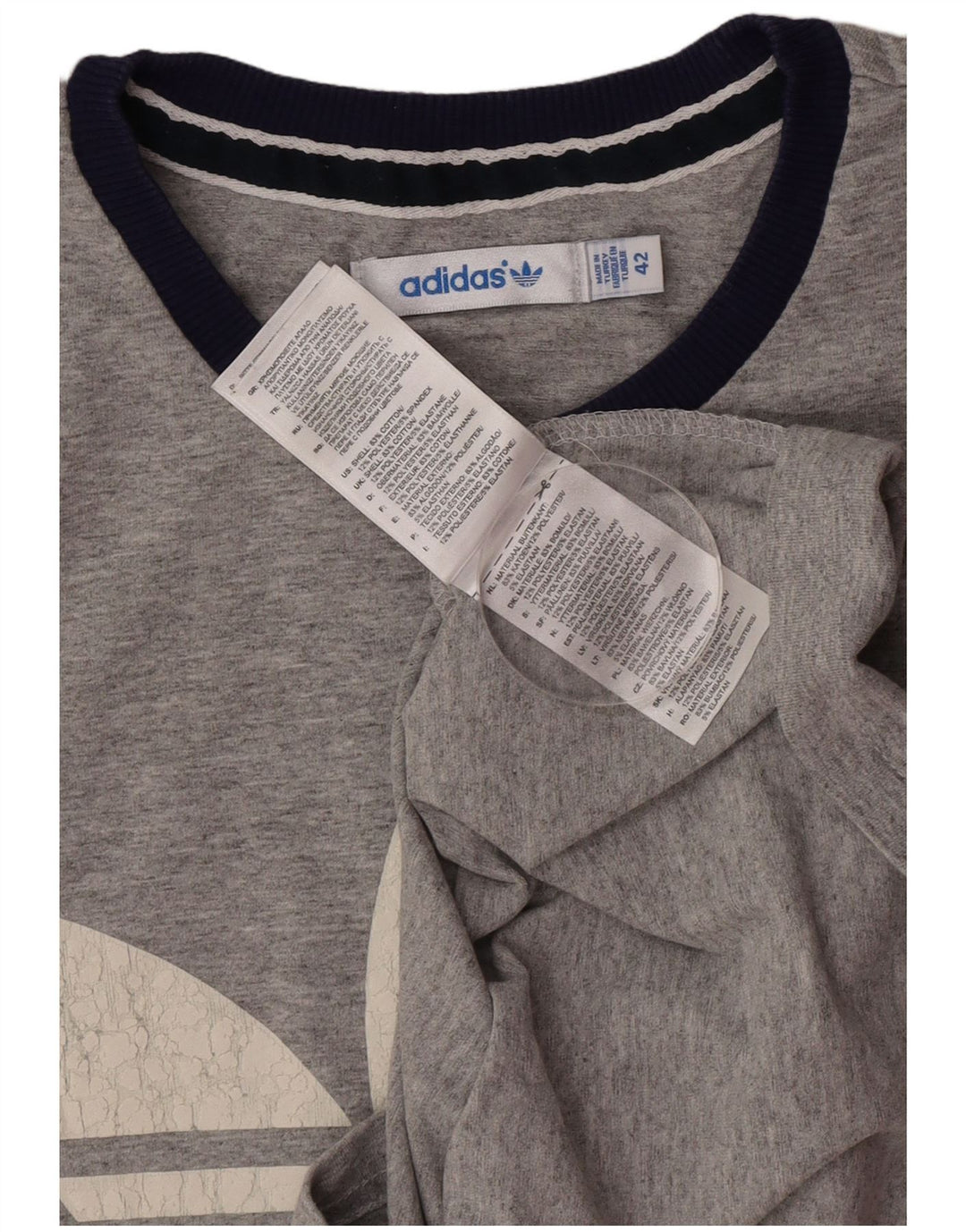 Adidas T-Shirt Graphique Femme Top IT 42 Coton Chiné Gris Moyen