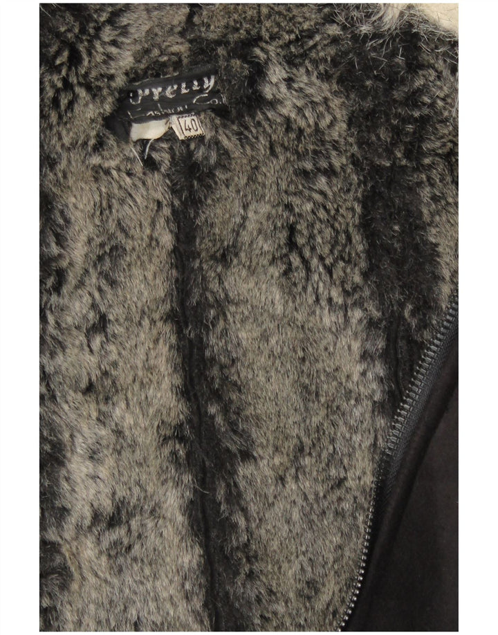 vintage Femmes Sherpa Pardessus IT 40 Petit Noir