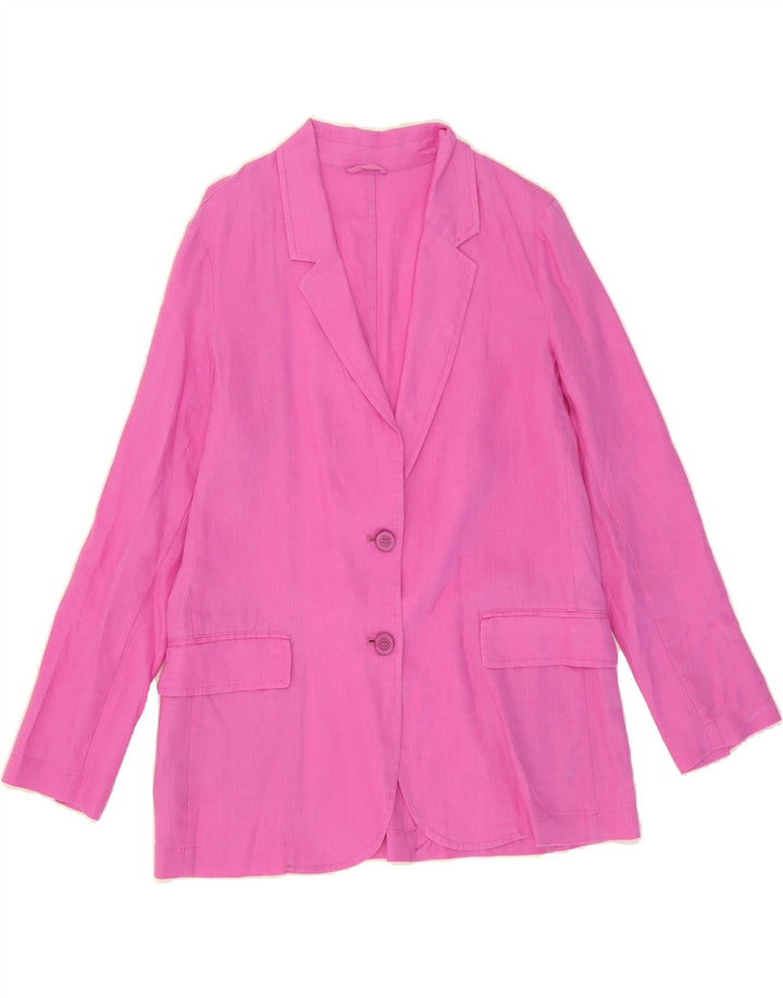 BENETTON Womens 2 Button Blazer Jacket UK 12 Medium Pink Linen Vintage Benetton and Second-Hand Benetton from Messina Hembry 