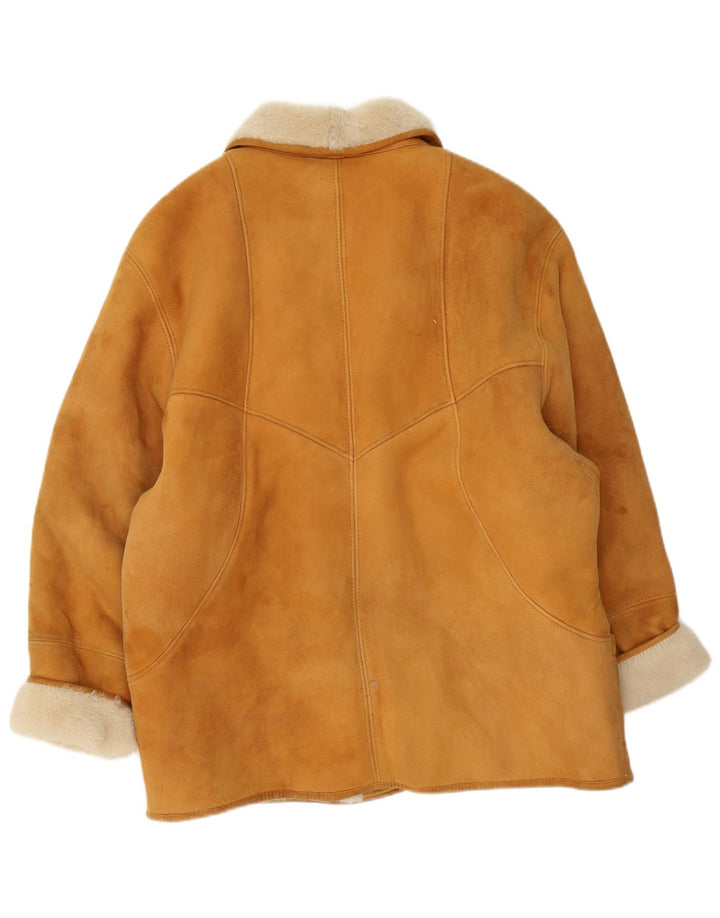 Veste en peau de mouton surdimensionnée femme vintage UK 20 2XL peau de mouton marron