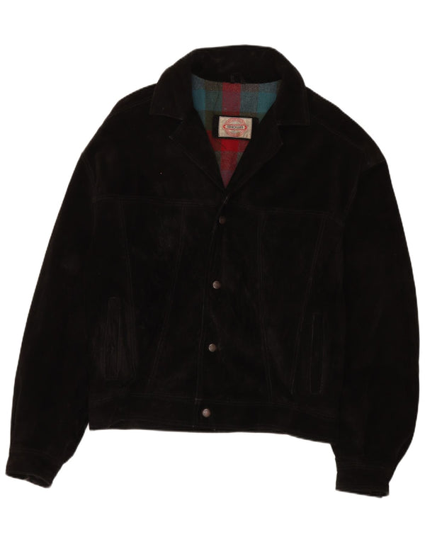 vintage Mens Suede Bomber Jacket IT 50 Grand Cuir Noir