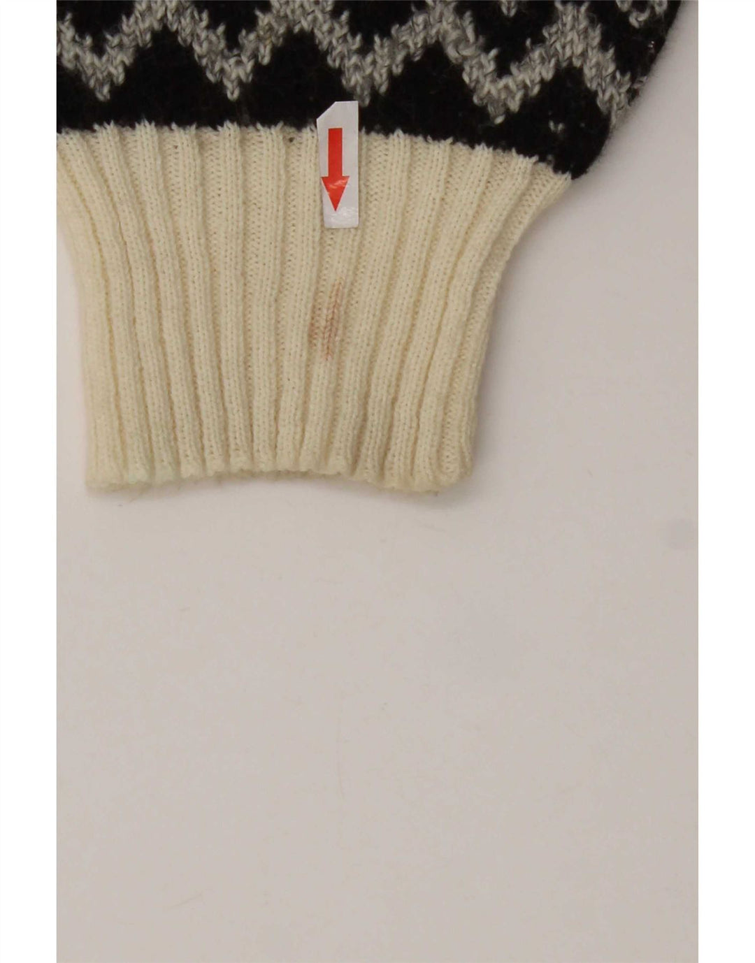 vintage Homme Col V Pull Pull Moyen Blanc Géométrique