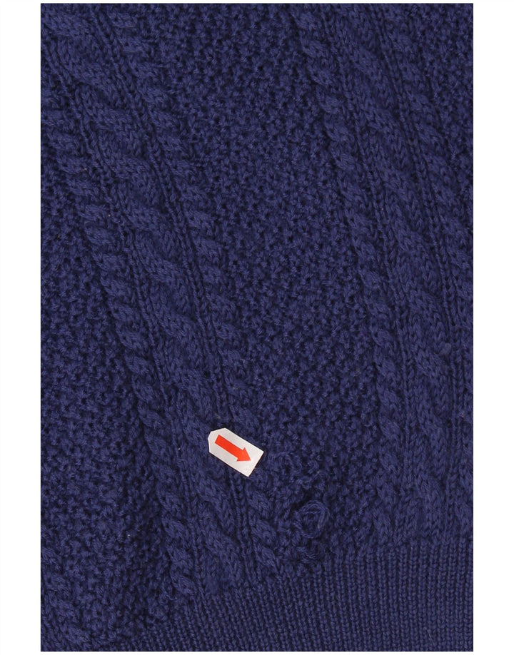 VINTAGE Pull ras du cou pour homme XL en laine vierge bleu marine