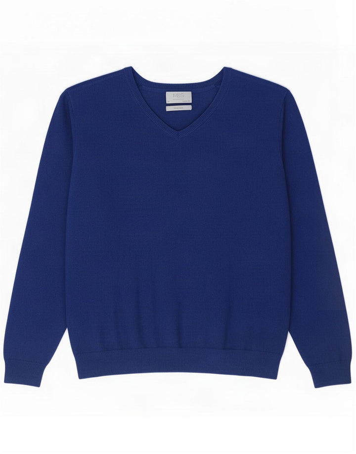 Marks & Spencer Pull Regular Fit Col V Homme Bleu Moyen Coton