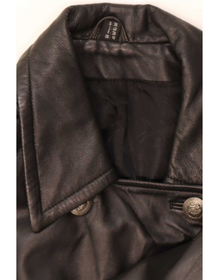 manteau en cuir femme vintage UK 10 Petit Noir