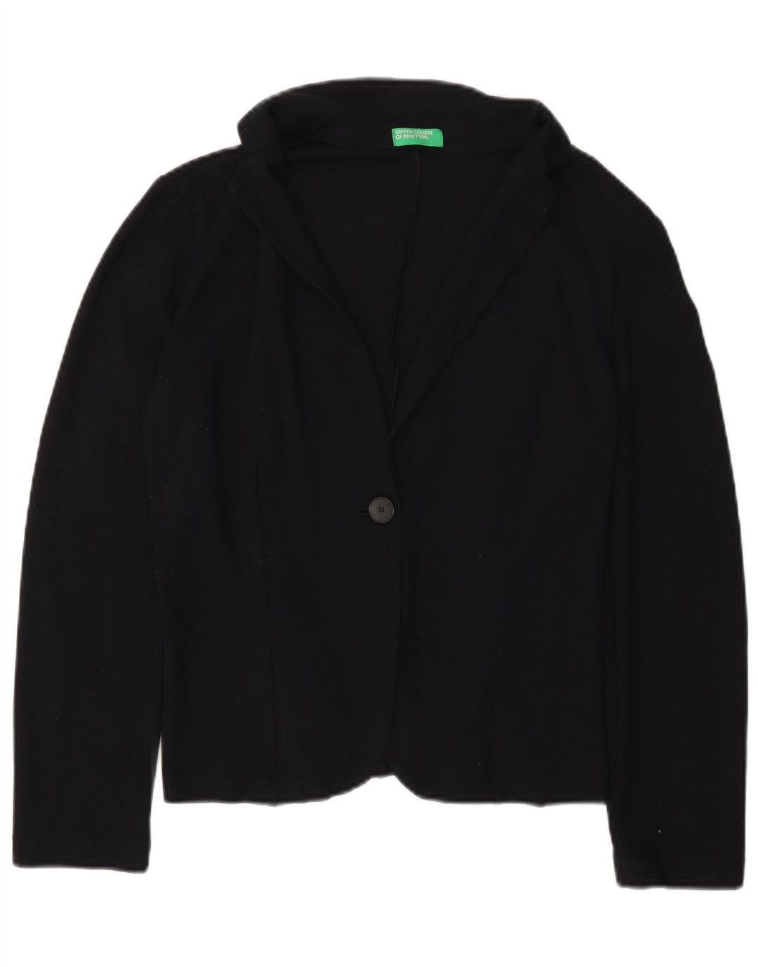 BENETTON Veste blazer 1 bouton pour femme UK 16 Large Noir Viscose