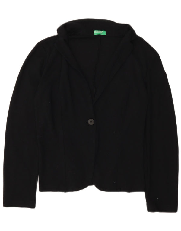 BENETTON Veste blazer 1 bouton pour femme UK 16 Large Noir Viscose