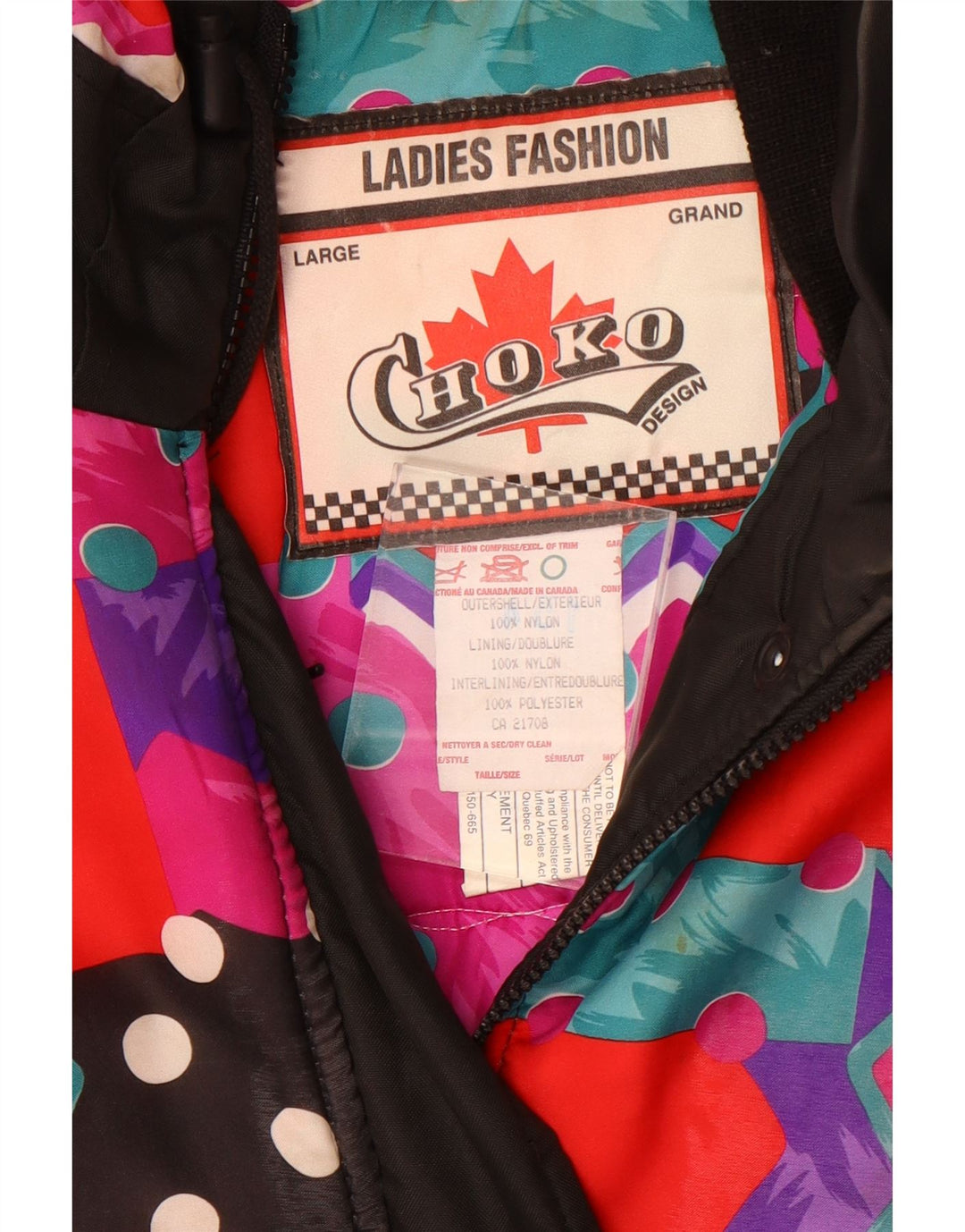 Choko Veste matelassée surdimensionnée pour femme UK 16 Grand Noir Géométrique Rétro