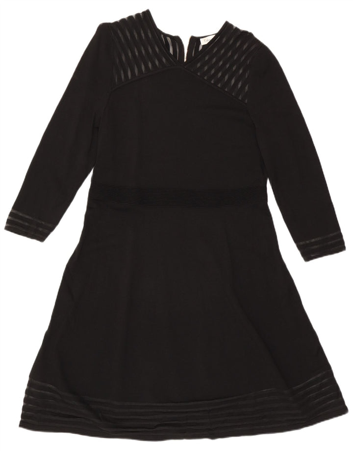 CALVIN KLEIN Robe trapèze à manches longues pour femme UK 18 XL Rayonne rayée noire