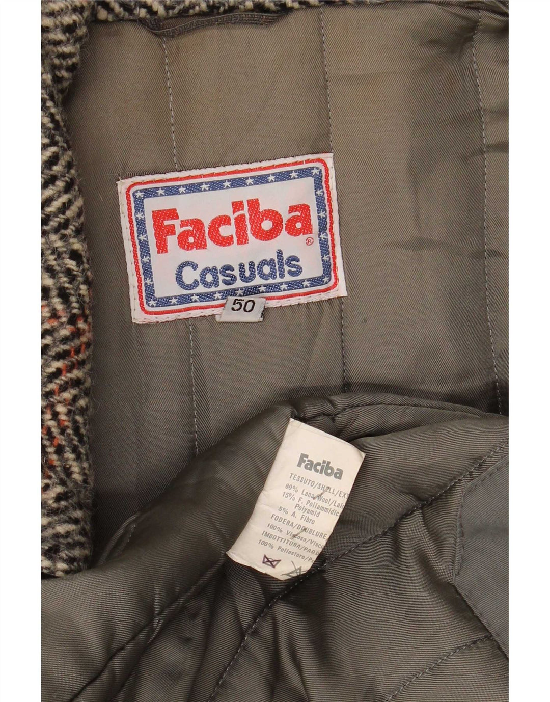 Faciba Bomber Homme IT 50 Large Gris Carreaux Laine