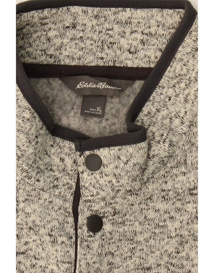 EDDIE BAUER Mens Button Neck Sweatshirt Jumper XL Grey Flecked Polyester Vintage Eddie Bauer and Second-Hand Eddie Bauer from Messina Hembry 