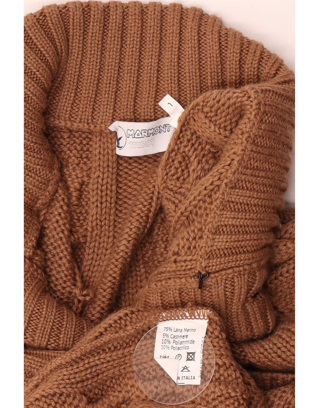 vintage Mens Regular Fit Cardigan Pull Grande Laine Mérinos Brune