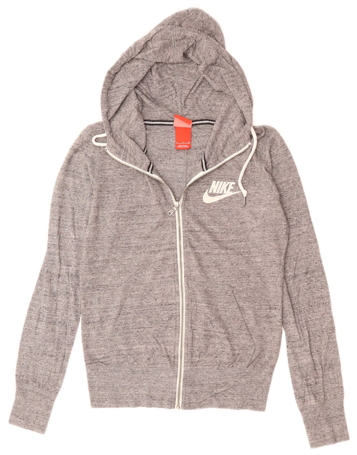 NIKE Pull à capuche zippé pour femme UK 10 Petit polyester moucheté gris