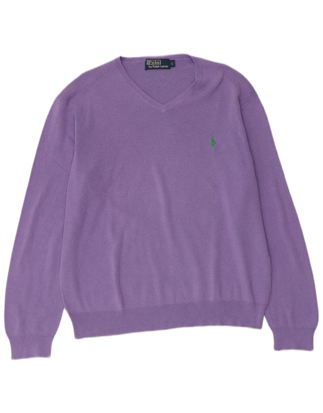 POLO RALPH LAUREN Pull col en V pour femme UK 16 Grand coton violet