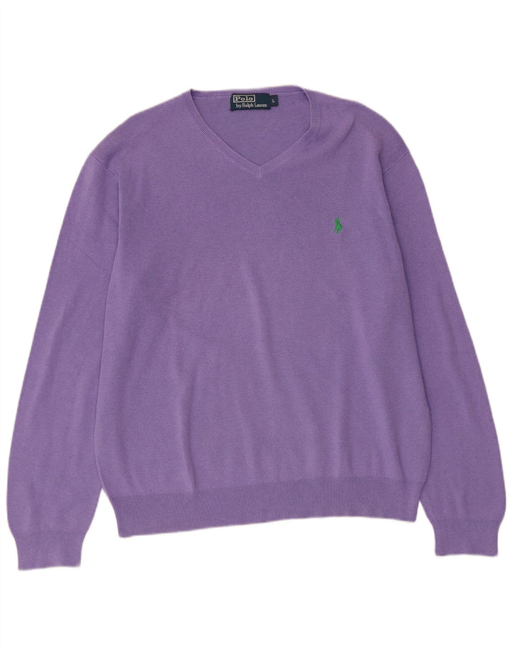 POLO RALPH LAUREN Pull col en V pour femme UK 16 Grand coton violet