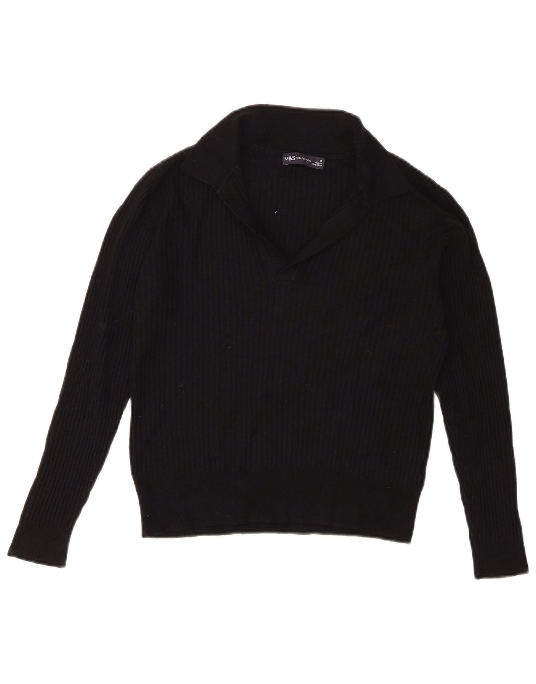 Marks & Spencer Pull court à col polo pour femme UK 12 Noir moyen
