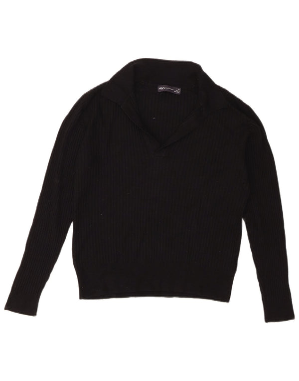 Marks & Spencer Pull court à col polo pour femme UK 12 Noir moyen