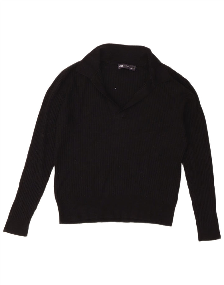 Marks & Spencer Pull court à col polo pour femme UK 12 Noir moyen
