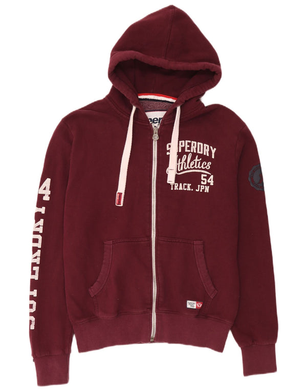Superdry Pull à capuche zippé graphique pour hommes, grand coton bordeaux