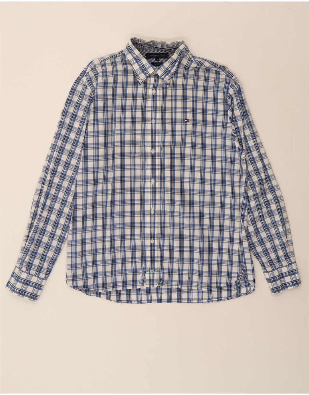 TOMMY HILFIGER Mens Custom Fit Shirt Large Blue Check Cotton Vintage Tommy Hilfiger and Second-Hand Tommy Hilfiger from Messina Hembry 