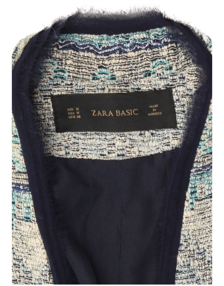 Zara Womens Open Overcoat UK 12 Bleu Moyen Rayé