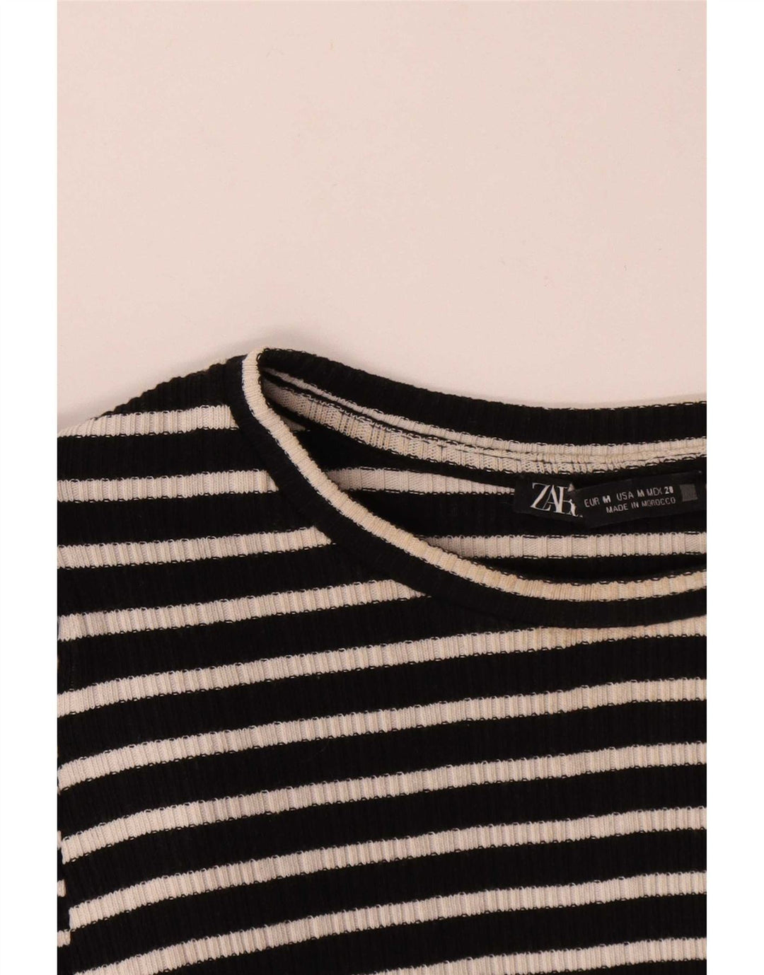 Zara Femme Top Manches Longues UK 12 Medium Noir Rayé
