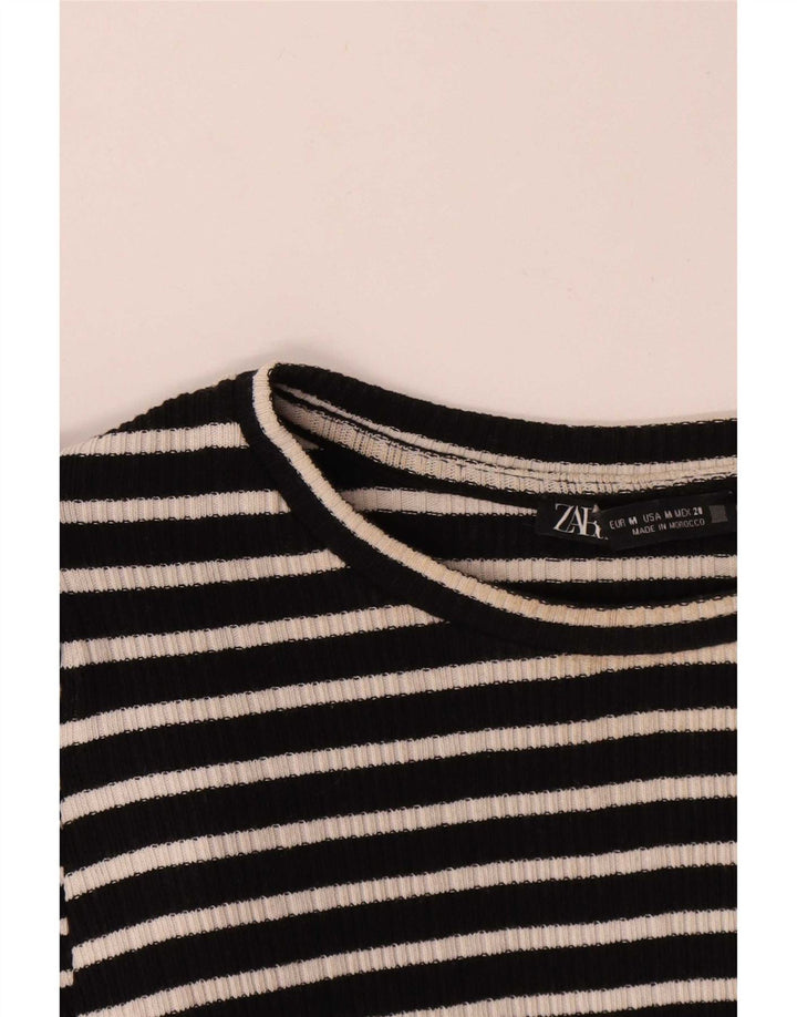 Zara Femme Top Manches Longues UK 12 Medium Noir Rayé