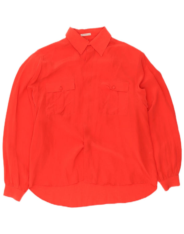 vintage Femme Chemise Oversize Blouse EU 36 Petite Soie Rouge