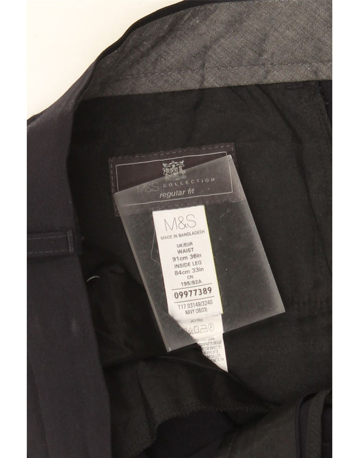 MARKS & SPENCER Pantalon de Costume Coupe Regular Homme W36 L33 Bleu Marine Polyester