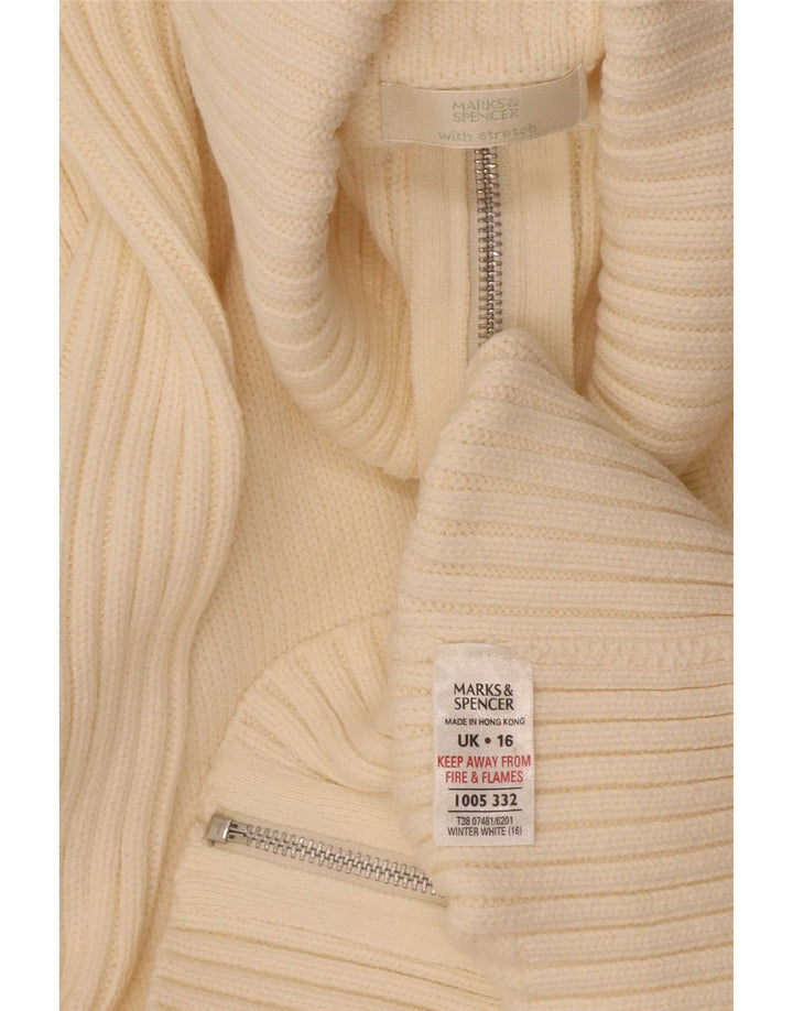 Marks & Spencer Pull cardigan entièrement zippé pour femme UK 16 Large Blanc cassé