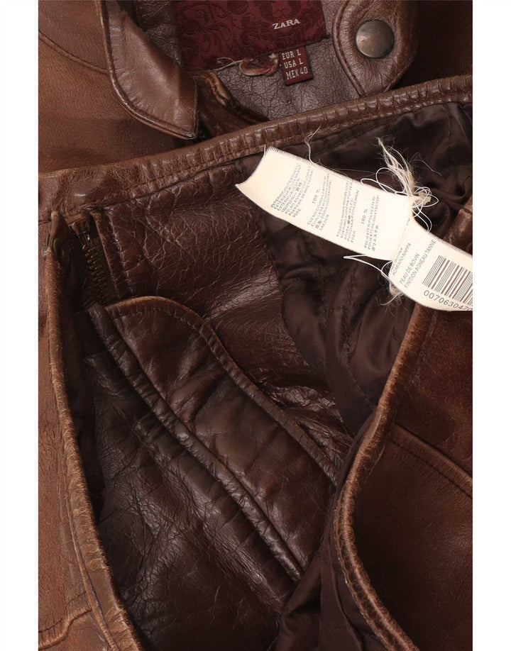 Zara Veste en cuir pour homme UK 40 Large Marron