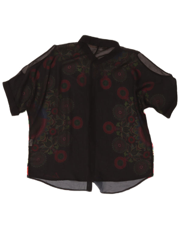 DESIGUAL Chemisier transparent pour femme UK 16 Large Noir Floral