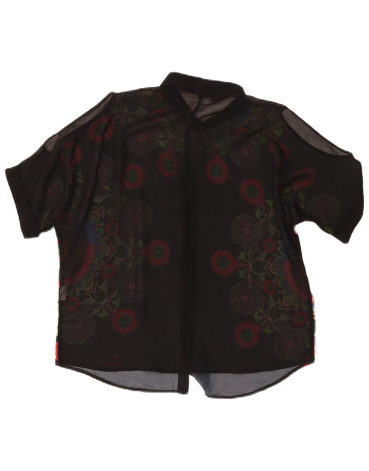 DESIGUAL Chemisier transparent pour femme UK 16 Large Noir Floral