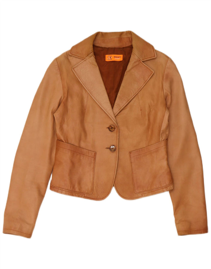 Society Veste blazer courte à 2 boutons pour femme UK 12 Cuir marron moyen
