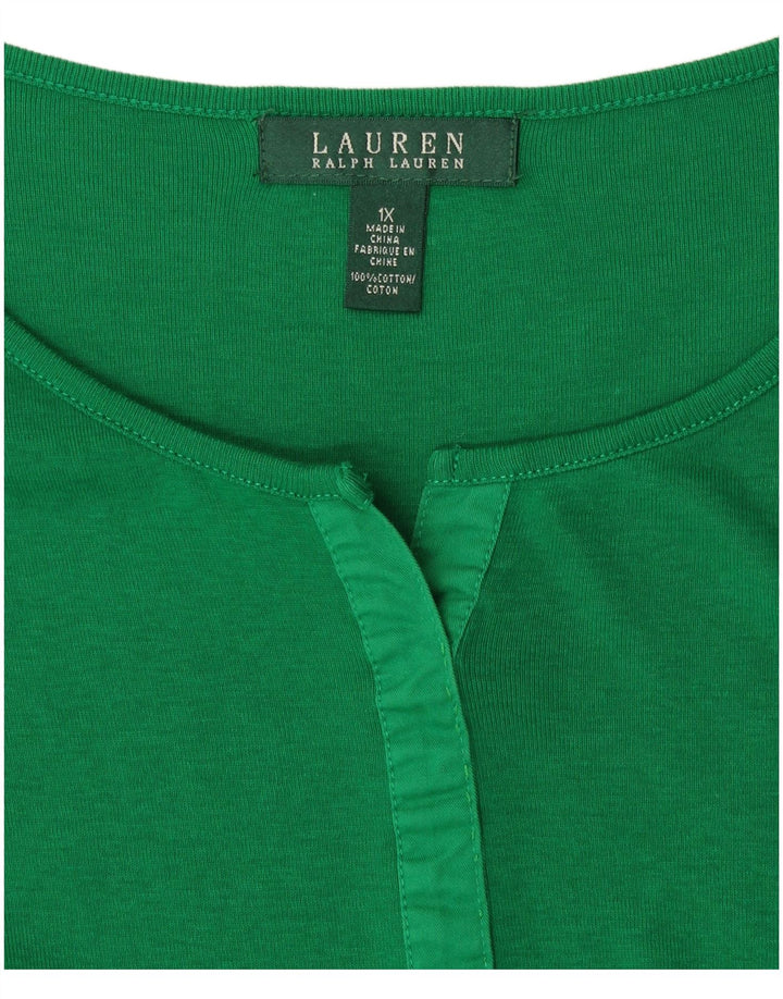 RALPH LAUREN Haut Femme Manches Longues UK 18 XL Coton Vert