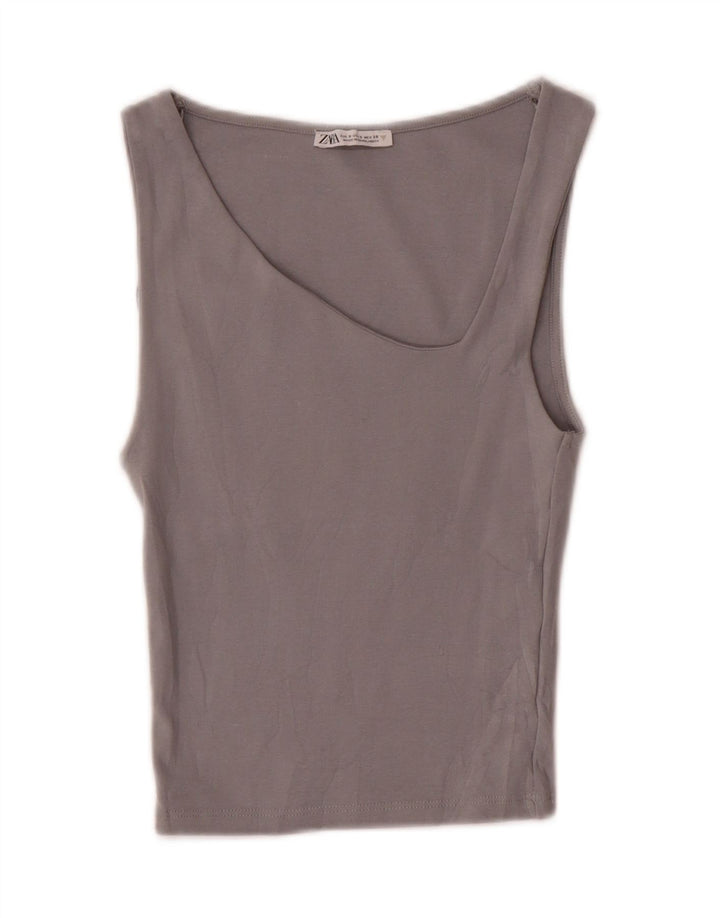 Zara Womens Crop Vest Top UK 8 Petit Gris