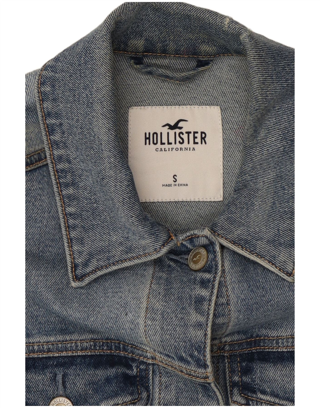 HOLLISTER Veste en jean vieilli pour femme UK 10 Small Bleu Coton