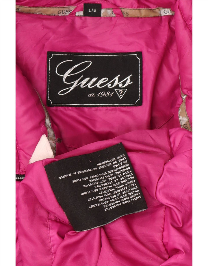 GUESS Womens Crop Padded Jacket UK16 Large Pink Polyester