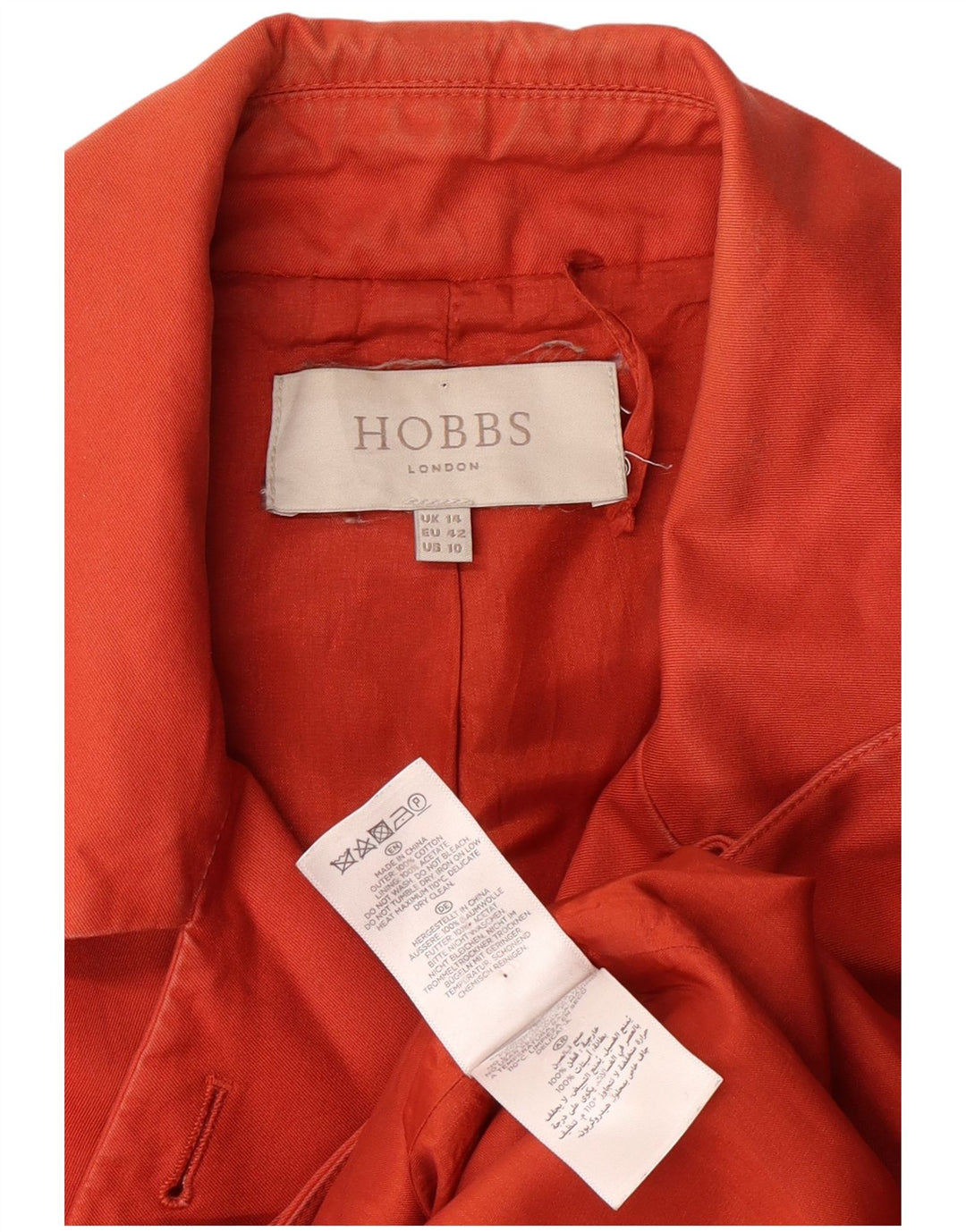 HOBBS Womens London Trench Coat UK 14 Coton Orange Moyen