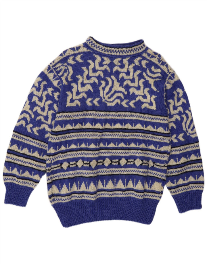 vintage Mens Turtle Neck Jumper Pull Moyen Bleu Géométrique