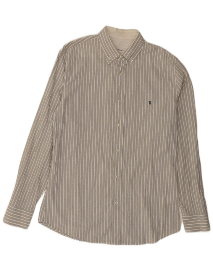 Trussardi Chemise Homme Taille 42 Grand Coton Rayé Gris