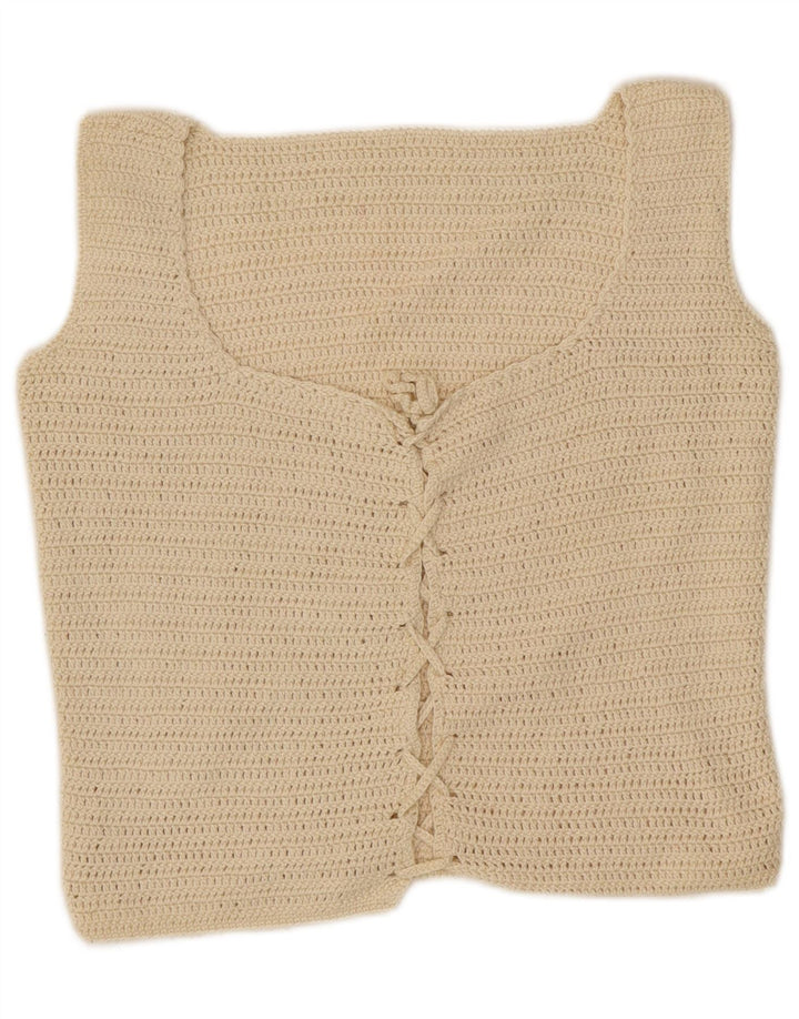 vintage Femmes Crop Top UK 10 Petit Blanc Cassé