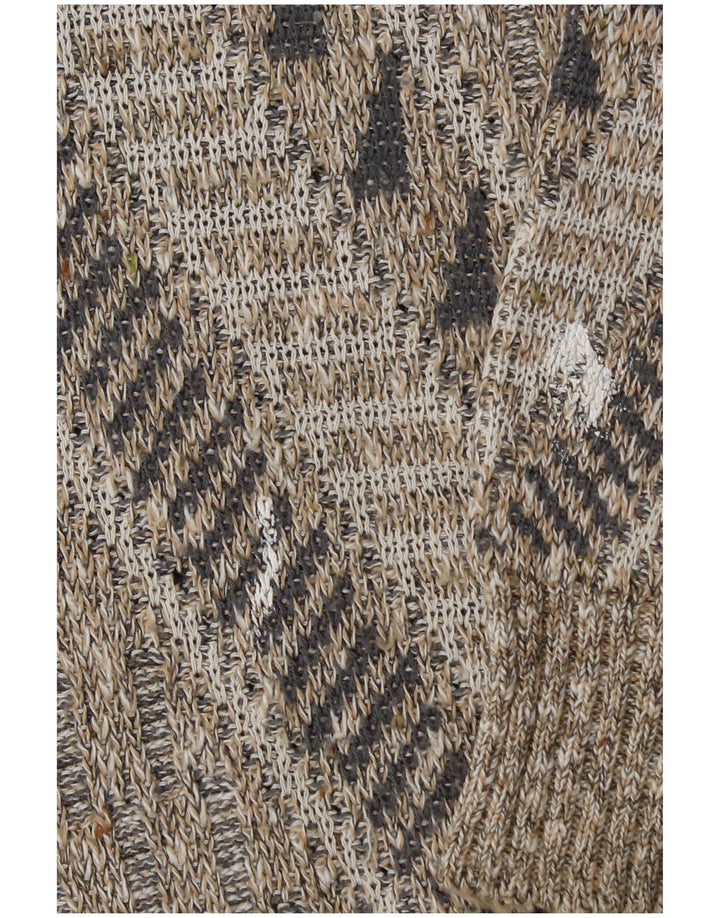 vintage Mens V-Col Jumper Pull Petit Gris Géométrique