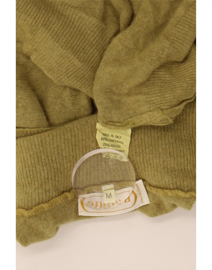 VINTAGE Pull col roulé femme UK 14 Laine d'agneau kaki moyen